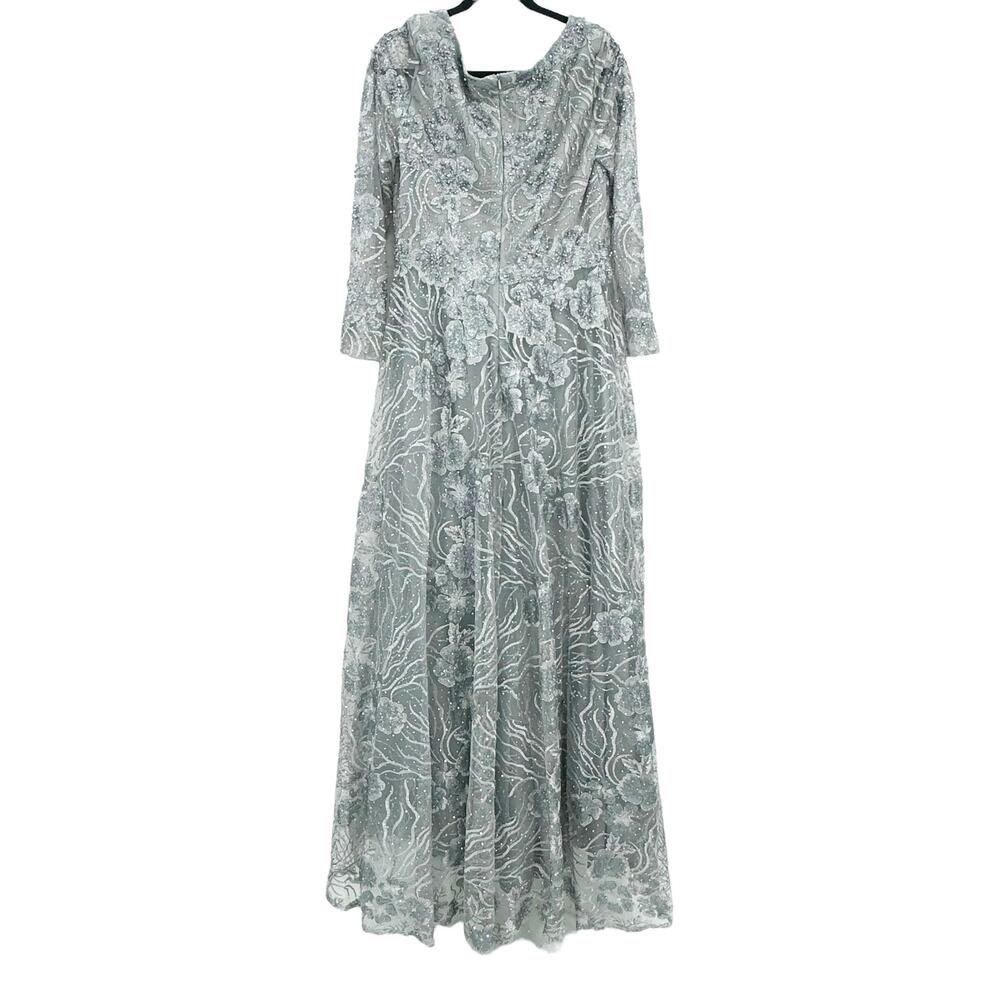 Mac Duggal Jewel Encrusted Long Sleeve Square Neck Gown Dove Grey Size 8 NWT - Picture 10 of 12